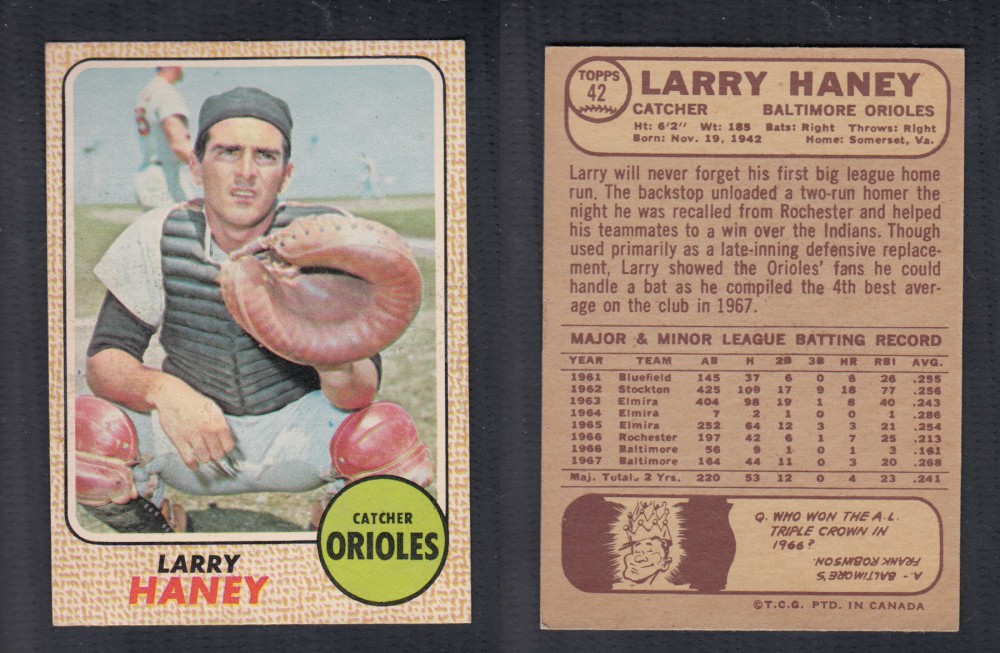 1968 O-PEE-CHEE BASEBALL CARD #42 L. HANEY photo 1968 O-PEE-CHEE BASEBALL CARD #42 L. HANEY photo