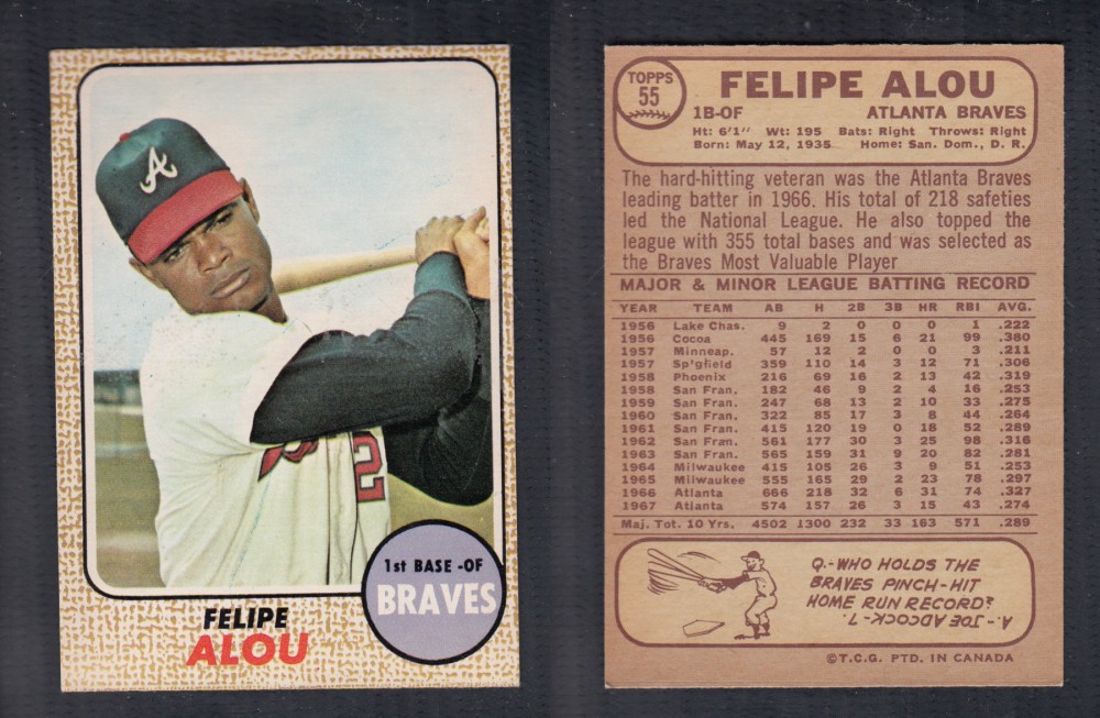 1968 O-PEE-CHEE BASEBALL CARD #55 F. ALOU photo 1968 O-PEE-CHEE BASEBALL CARD #55 F. ALOU photo