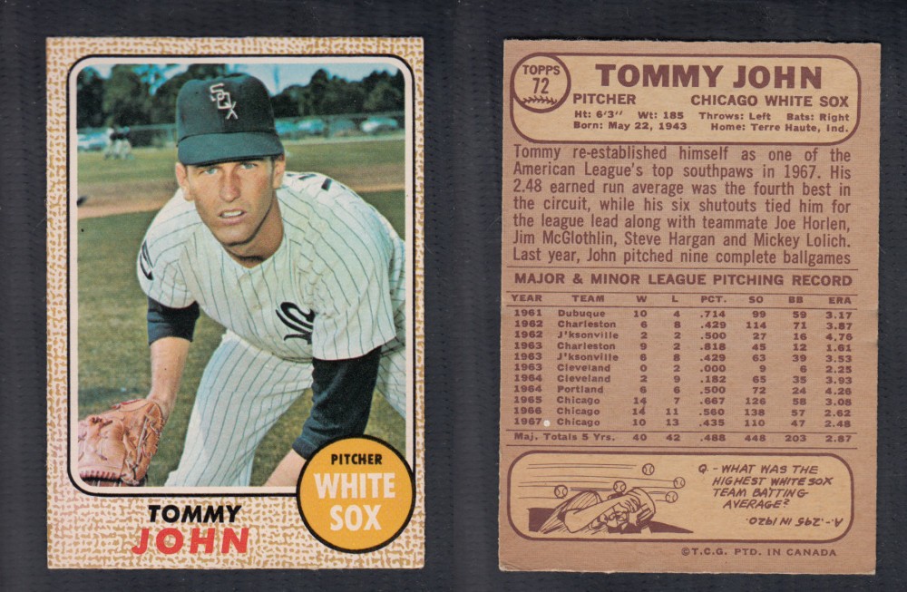 1968 O-PEE-CHEE BASEBALL CARD #72 T. JOHN photo 1968 O-PEE-CHEE BASEBALL CARD #72 T. JOHN photo