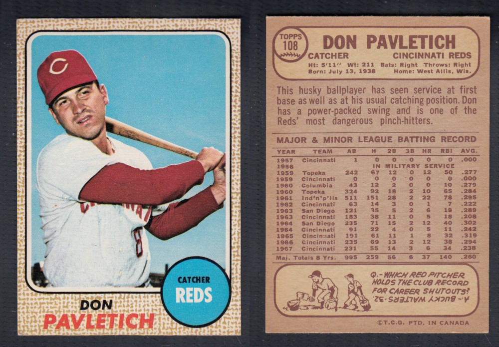 1968 O-PEE-CHEE BASEBALL CARD #108 D. PAVLETICH photo 1968 O-PEE-CHEE BASEBALL CARD #108 D. PAVLETICH photo