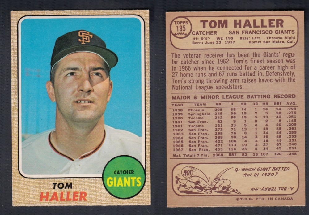 1968 O-PEE-CHEE BASEBALL CARD #185 T. HALLER photo 1968 O-PEE-CHEE BASEBALL CARD #185 T. HALLER photo