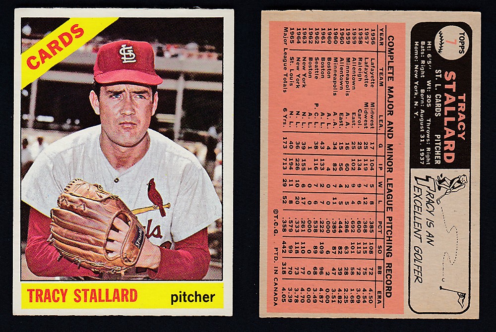 1966 O-PEE-CHEE BASEBALL CARD #7 T. STALLARD photo 1966 O-PEE-CHEE BASEBALL CARD #7 T. STALLARD photo