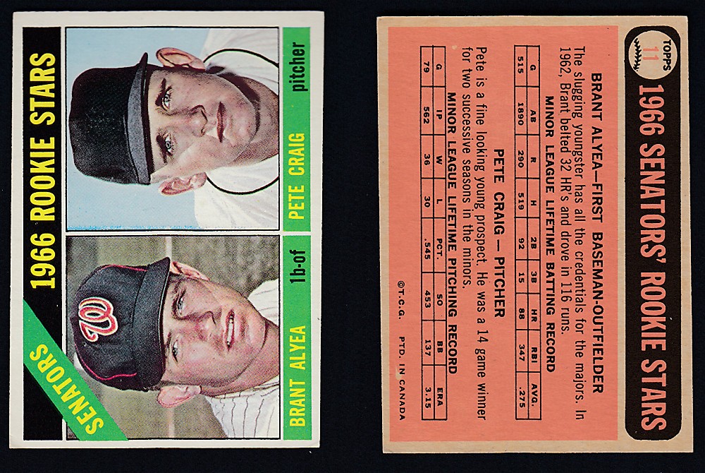 1966 O-PEE-CHEE BASEBALL CARD #11 SENATORS ROOKIE STARS photo 1966 O-PEE-CHEE BASEBALL CARD #11 SENATORS ROOKIE STARS photo