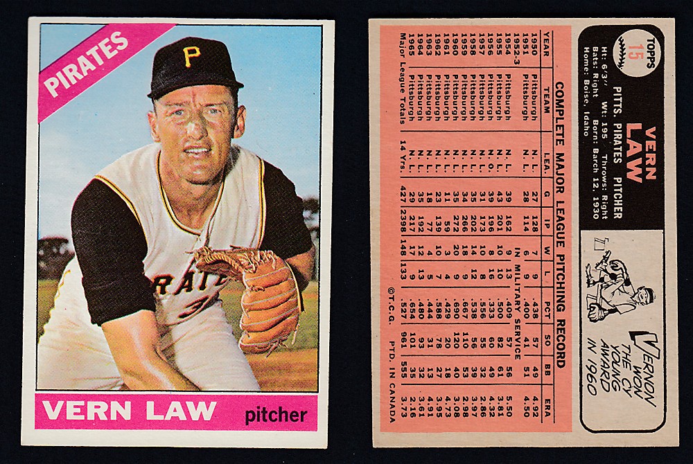 1966 O-PEE-CHEE BASEBALL CARD #15 V. LAW photo