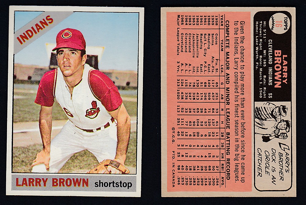 1966 O-PEE-CHEE BASEBALL CARD #16 L. BROWN photo 1966 O-PEE-CHEE BASEBALL CARD #16 L. BROWN photo