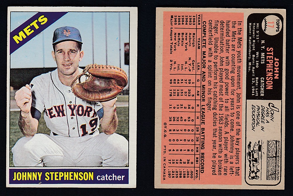 1966 O-PEE-CHEE BASEBALL CARD #17 J. STEPHENSON photo 1966 O-PEE-CHEE BASEBALL CARD #17 J. STEPHENSON photo