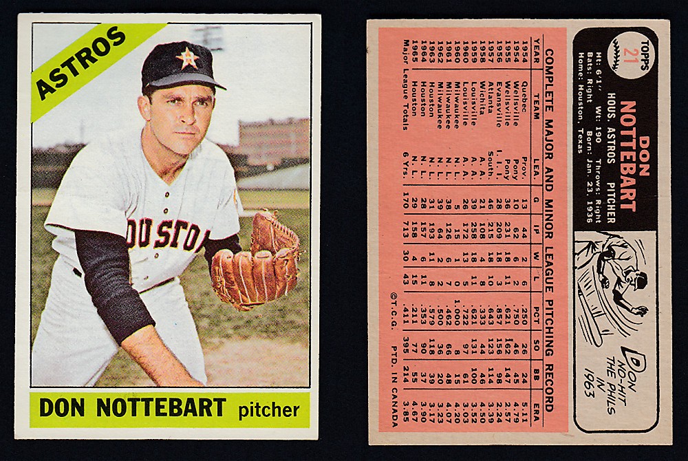 1966 O-PEE-CHEE BASEBALL CARD #21 D. NOTTEBART photo