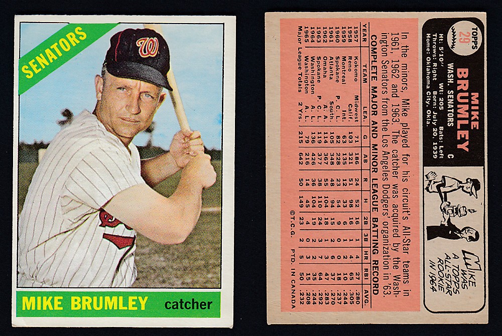 1966 O-PEE-CHEE BASEBALL CARD #29 M. BRUMLEY photo