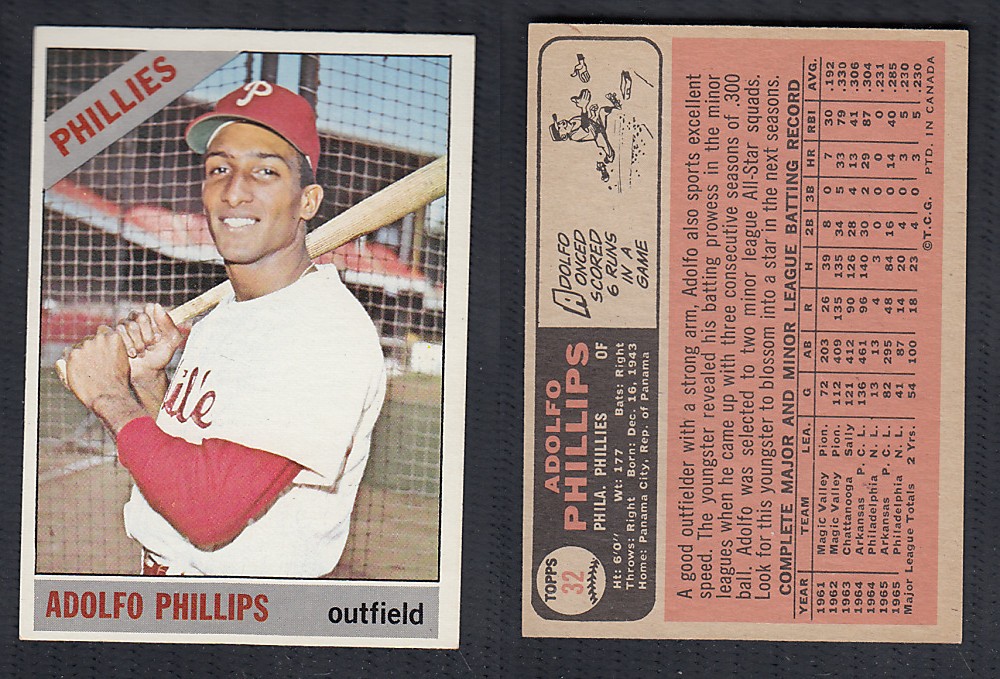 1966 O-PEE-CHEE BASEBALL CARD #32 A. PHILLIPS photo