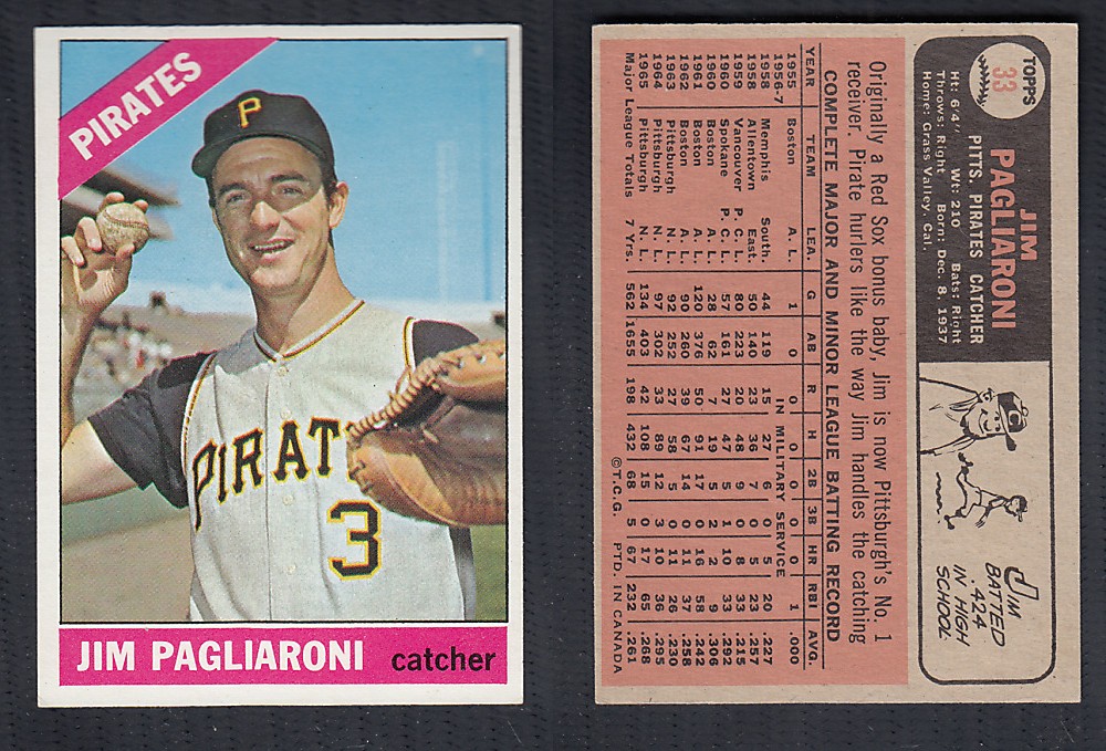 1966 O-PEE-CHEE BASEBALL CARD #33 J. PAGLIARONI photo