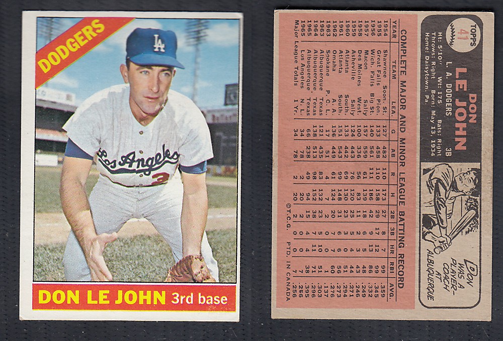 1966 O-PEE-CHEE BASEBALL CARD #41 D. LE JOHN photo