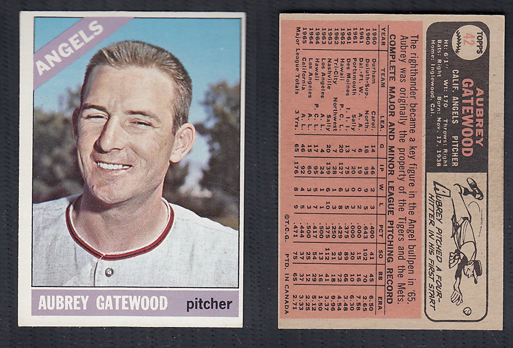1966 O-PEE-CHEE BASEBALL CARD #42 A. GATEWOOD photo 1966 O-PEE-CHEE BASEBALL CARD #42 A. GATEWOOD photo