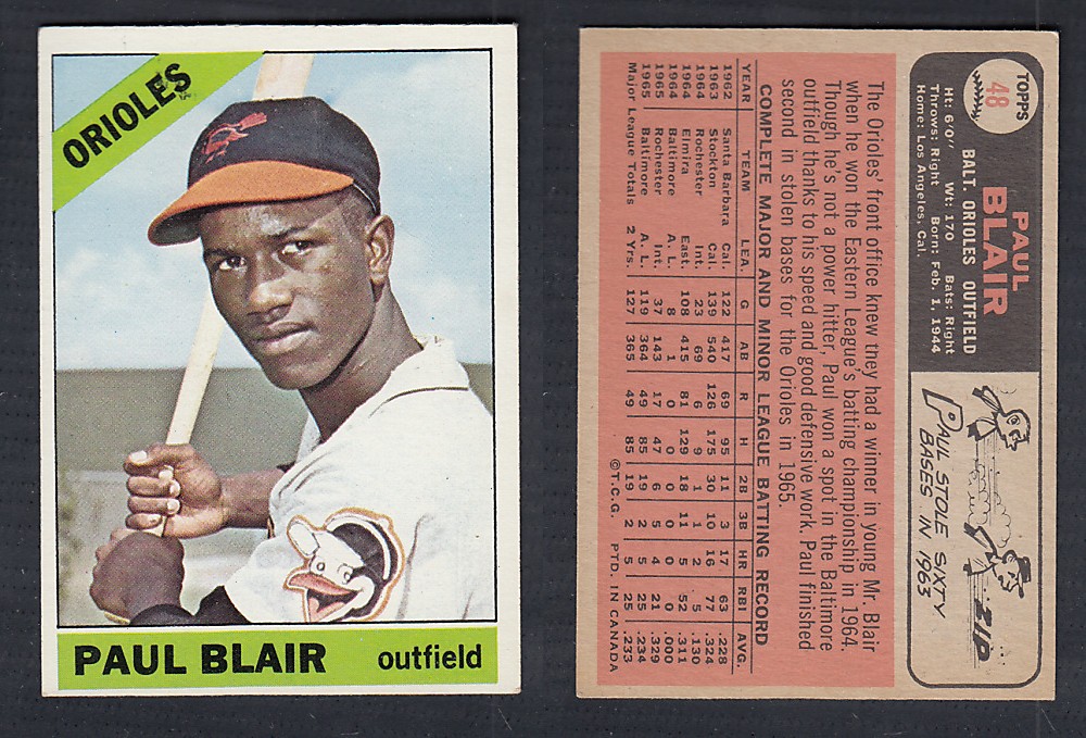 1966 O-PEE-CHEE BASEBALL CARD #48 P. BLAIR photo 1966 O-PEE-CHEE BASEBALL CARD #48 P. BLAIR photo