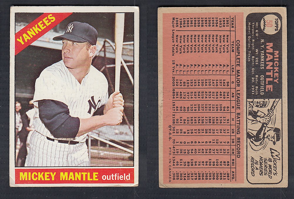 1966 O-PEE-CHEE BASEBALL CARD #50 M. MANTLE photo 1966 O-PEE-CHEE BASEBALL CARD #50 M. MANTLE photo
