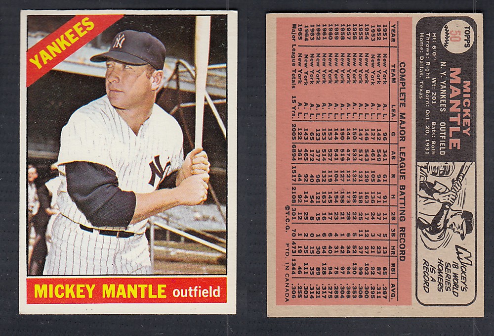1966 O-PEE-CHEE BASEBALL CARD #50 M. MANTLE photo 1966 O-PEE-CHEE BASEBALL CARD #50 M. MANTLE photo