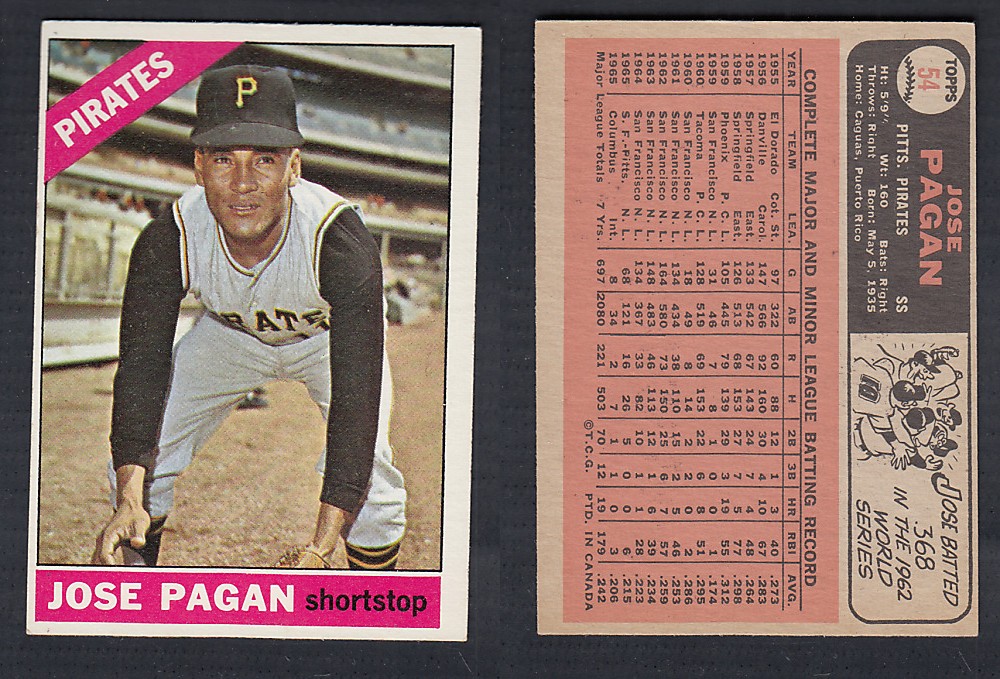 1966 O-PEE-CHEE BASEBALL CARD #54 J. PAGAN photo 1966 O-PEE-CHEE BASEBALL CARD #54 J. PAGAN photo