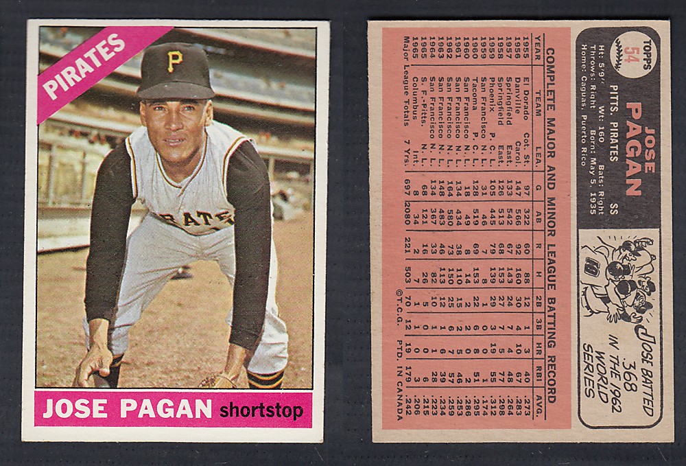 1966 O-PEE-CHEE BASEBALL CARD #54 J. PAGAN photo 1966 O-PEE-CHEE BASEBALL CARD #54 J. PAGAN photo