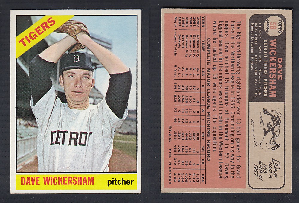 1966 O-PEE-CHEE BASEBALL CARD #58 D. WICKERSHAM photo 1966 O-PEE-CHEE BASEBALL CARD #58 D. WICKERSHAM photo