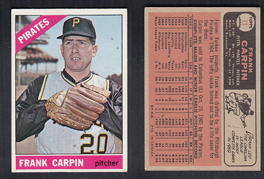 1966 O-PEE-CHEE BASEBALL CARD #71 F. CARPIN photo 1966 O-PEE-CHEE BASEBALL CARD #71 F. CARPIN photo