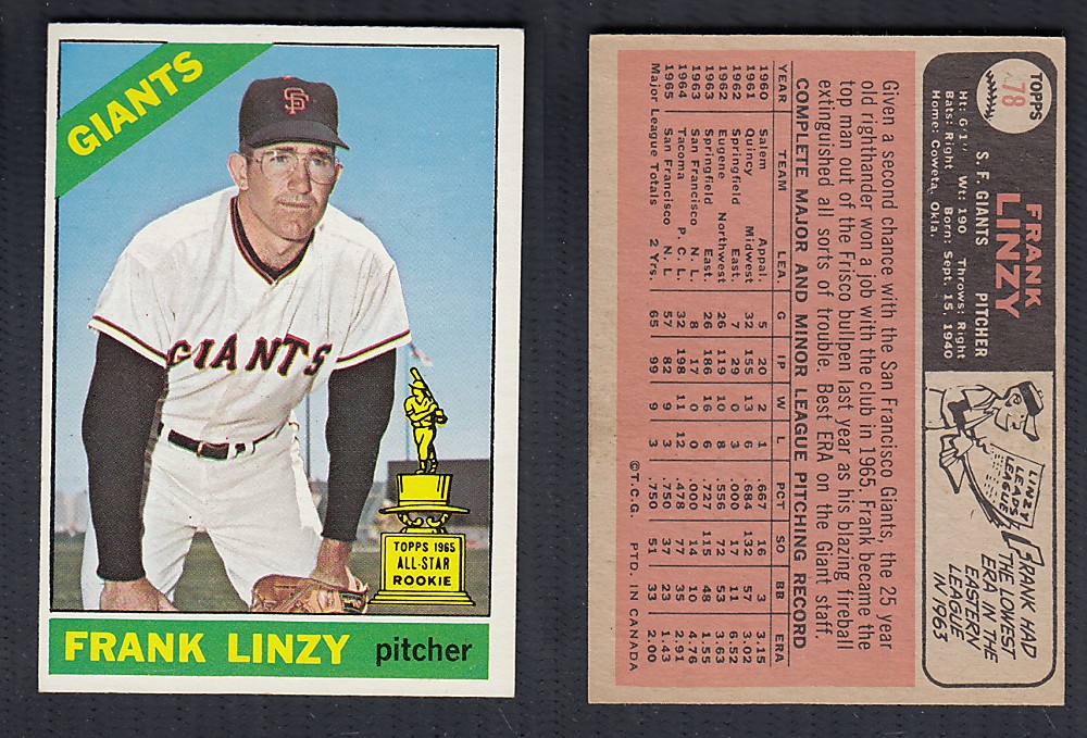 1966 O-PEE-CHEE BASEBALL CARD #78 F. LINZY photo 1966 O-PEE-CHEE BASEBALL CARD #78 F. LINZY photo