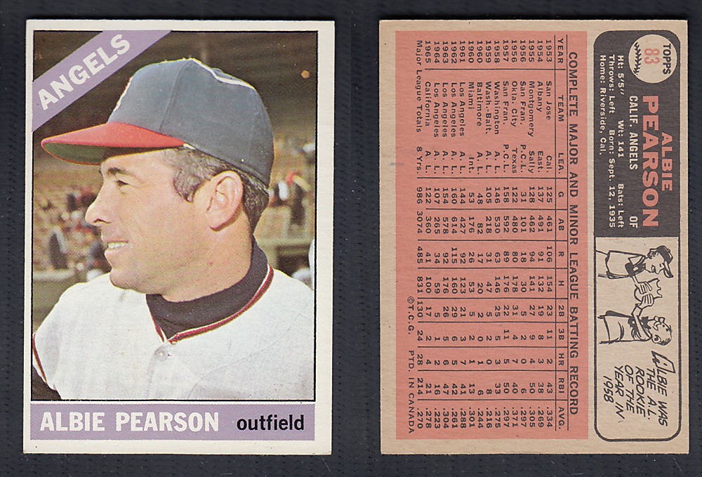 1966 O-PEE-CHEE BASEBALL CARD #83 A. PEARSON photo 1966 O-PEE-CHEE BASEBALL CARD #83 A. PEARSON photo