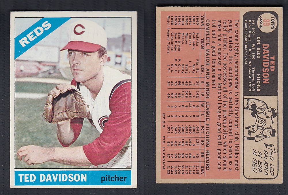 1966 O-PEE-CHEE BASEBALL CARD #89 T. DAVIDSON photo 1966 O-PEE-CHEE BASEBALL CARD #89 T. DAVIDSON photo