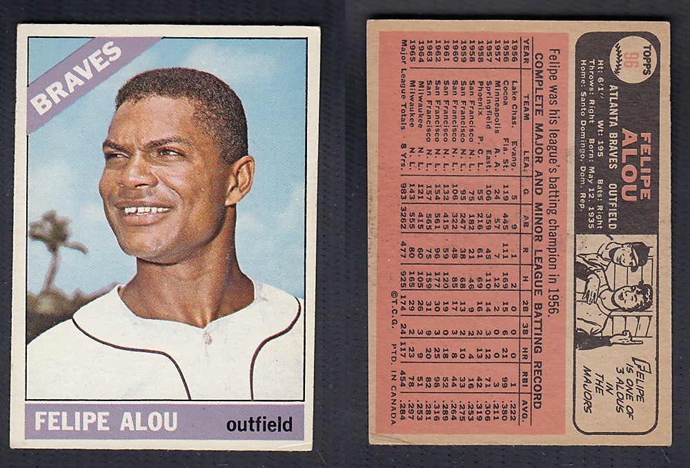 1966 O-PEE-CHEE BASEBALL CARD #96 F. ALOU photo 1966 O-PEE-CHEE BASEBALL CARD #96 F. ALOU photo