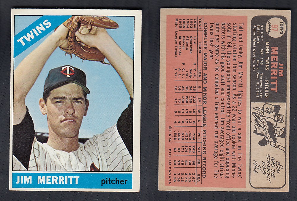 1966 O-PEE-CHEE BASEBALL CARD #97 J. MERRITT photo 1966 O-PEE-CHEE BASEBALL CARD #97 J. MERRITT photo