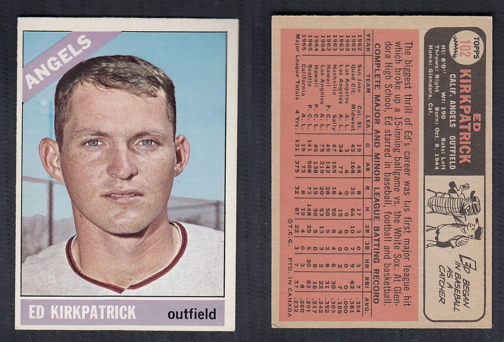 1966 O-PEE-CHEE BASEBALL CARD #102 E. KIRKPATRICK photo 1966 O-PEE-CHEE BASEBALL CARD #102 E. KIRKPATRICK photo