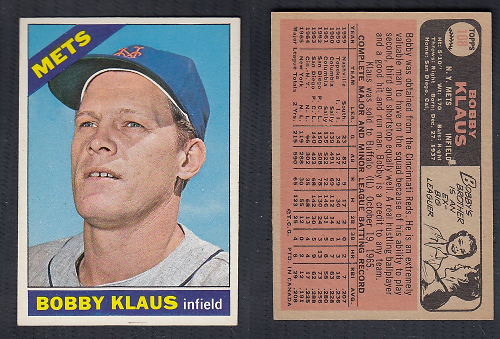 1966 O-PEE-CHEE BASEBALL CARD #108 B. KLAUS photo 1966 O-PEE-CHEE BASEBALL CARD #108 B. KLAUS photo