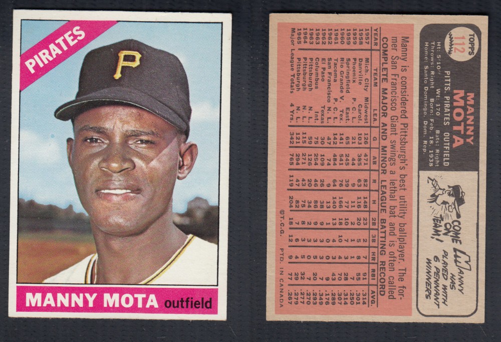 1966 O-PEE-CHEE BASEBALL CARD #112 M. MOTA photo 1966 O-PEE-CHEE BASEBALL CARD #112 M. MOTA photo