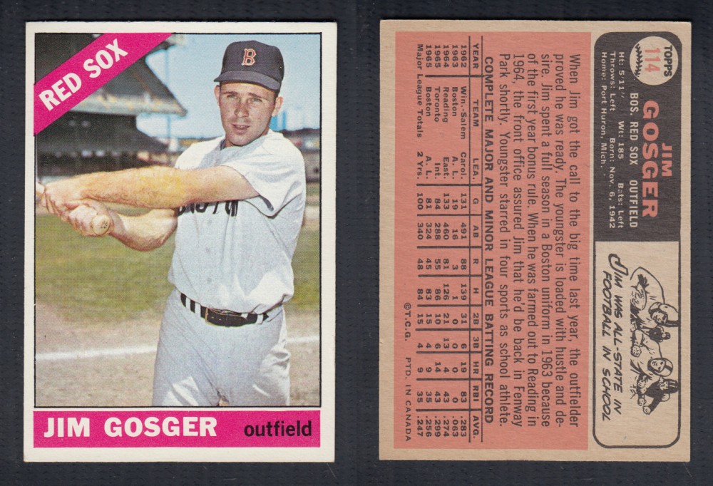 1966 O-PEE-CHEE BASEBALL CARD #114 J. GOSGER photo 1966 O-PEE-CHEE BASEBALL CARD #114 J. GOSGER photo