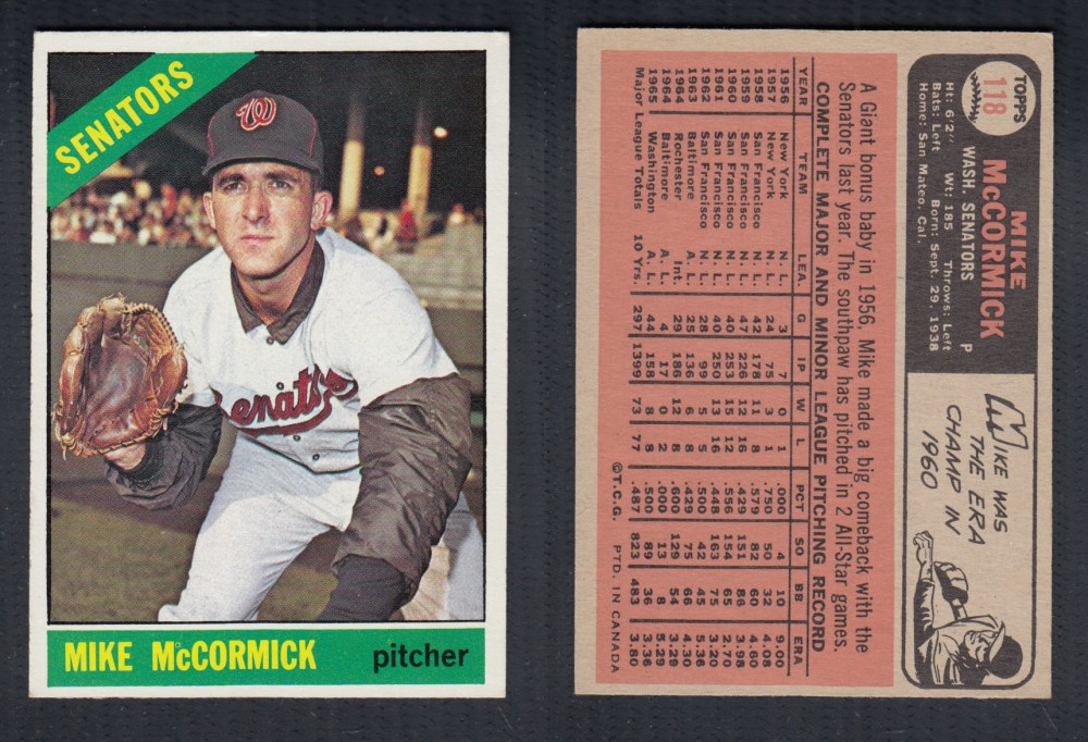 1966 O-PEE-CHEE BASEBALL CARD #118 M. MCCORMICK photo 1966 O-PEE-CHEE BASEBALL CARD #118 M. MCCORMICK photo
