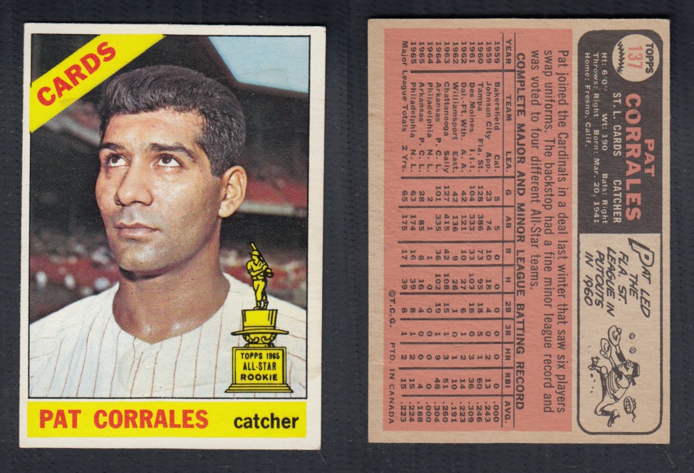 1966 O-PEE-CHEE BASEBALL CARD #137 P. CORRALES photo 1966 O-PEE-CHEE BASEBALL CARD #137 P. CORRALES photo