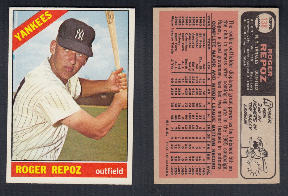 1966 O-PEE-CHEE BASEBALL CARD #138 R. REPOZ photo 1966 O-PEE-CHEE BASEBALL CARD #138 R. REPOZ photo