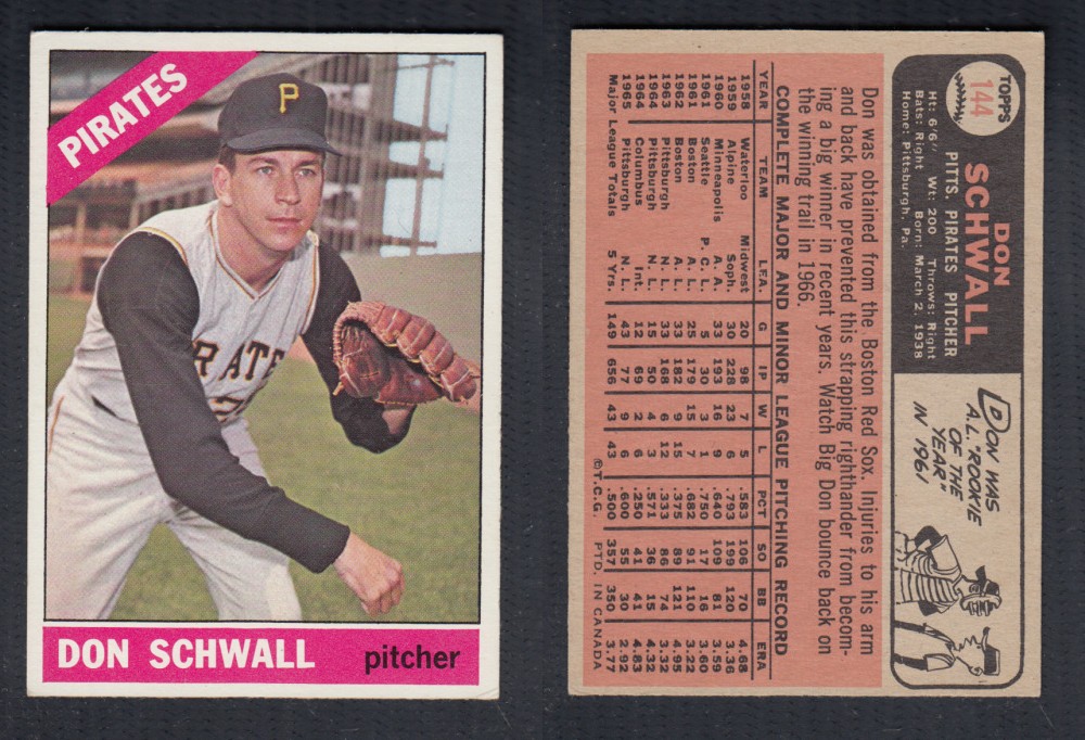 1966 O-PEE-CHEE BASEBALL CARD #144 D. SCHWALL photo 1966 O-PEE-CHEE BASEBALL CARD #144 D. SCHWALL photo