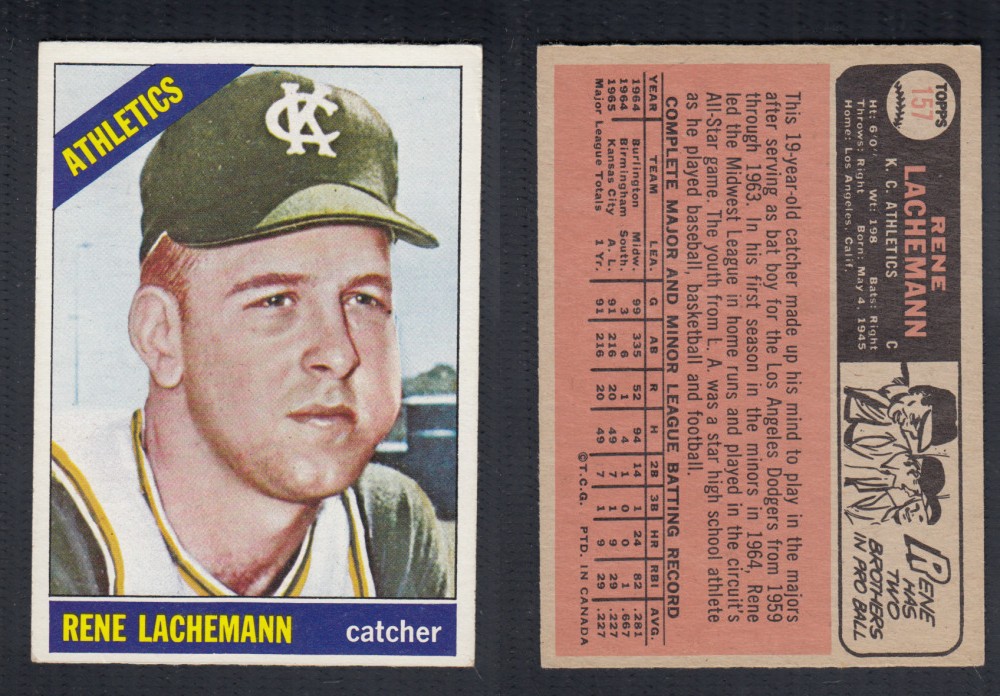 1966 O-PEE-CHEE BASEBALL CARD #157 R. LACHEMANN photo