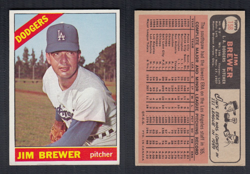 1966 O-PEE-CHEE BASEBALL CARD #158 J. BREWER photo 1966 O-PEE-CHEE BASEBALL CARD #158 J. BREWER photo
