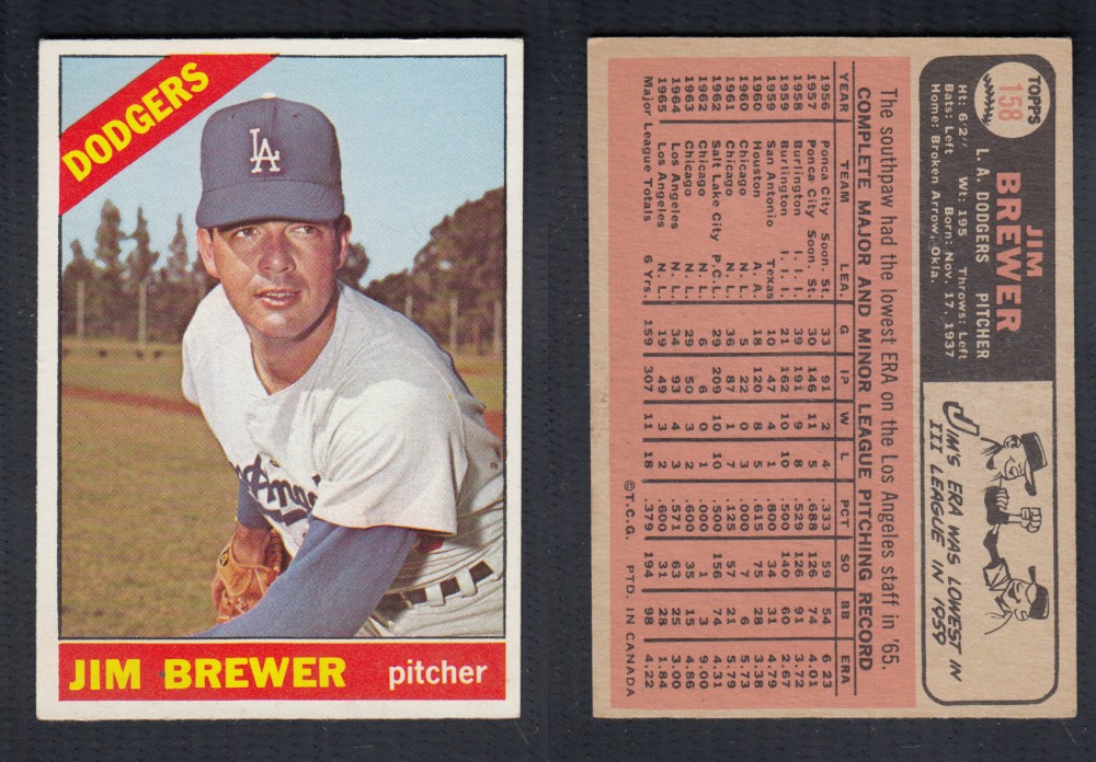 1966 O-PEE-CHEE BASEBALL CARD #158 J. BREWER photo 1966 O-PEE-CHEE BASEBALL CARD #158 J. BREWER photo