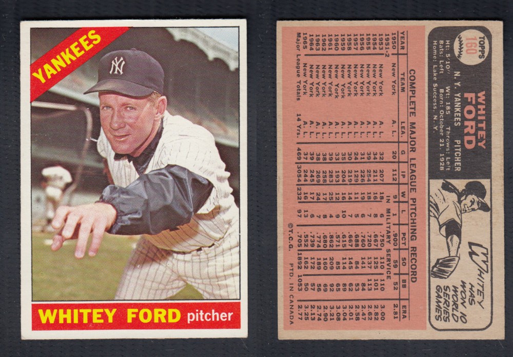 1966 O-PEE-CHEE BASEBALL CARD #160 W. FORD photo 1966 O-PEE-CHEE BASEBALL CARD #160 W. FORD photo