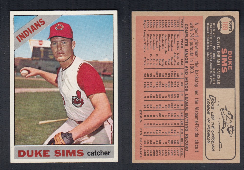 1966 O-PEE-CHEE BASEBALL CARD #169 D. SIMS photo 1966 O-PEE-CHEE BASEBALL CARD #169 D. SIMS photo