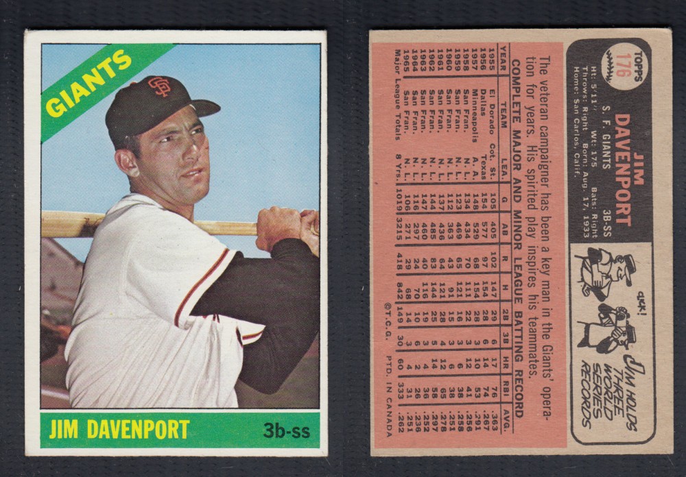 1966 O-PEE-CHEE BASEBALL CARD #176 J. DAVENPORT photo 1966 O-PEE-CHEE BASEBALL CARD #176 J. DAVENPORT photo