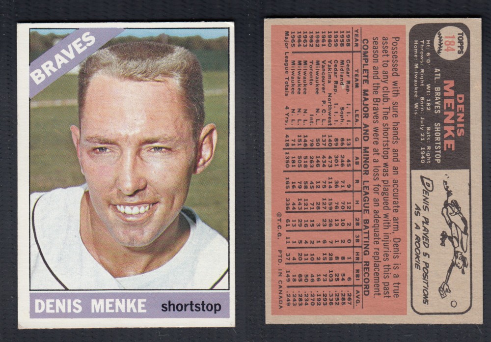 1966 O-PEE-CHEE BASEBALL CARD #184 D. MENKE photo 1966 O-PEE-CHEE BASEBALL CARD #184 D. MENKE photo