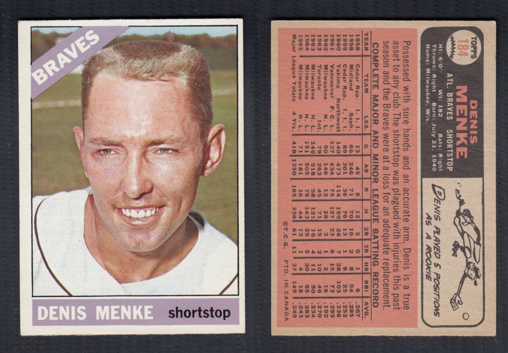 1966 O-PEE-CHEE BASEBALL CARD #184 D. MENKE photo 1966 O-PEE-CHEE BASEBALL CARD #184 D. MENKE photo