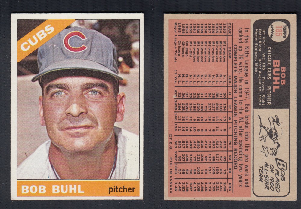 1966 O-PEE-CHEE BASEBALL CARD #185 B. BUHL photo