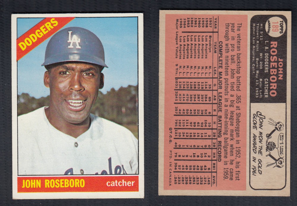 1966 O-PEE-CHEE BASEBALL CARD #189 J. ROSEBORO photo 1966 O-PEE-CHEE BASEBALL CARD #189 J. ROSEBORO photo