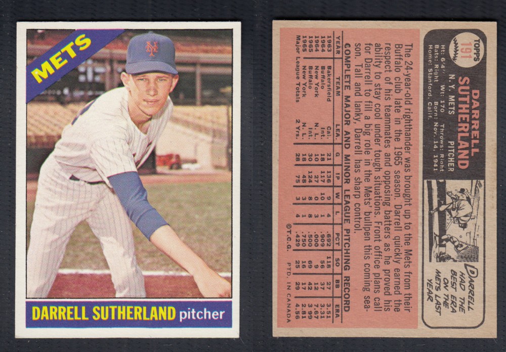 1966 O-PEE-CHEE BASEBALL CARD #191 D. SUTHERLAND photo 1966 O-PEE-CHEE BASEBALL CARD #191 D. SUTHERLAND photo