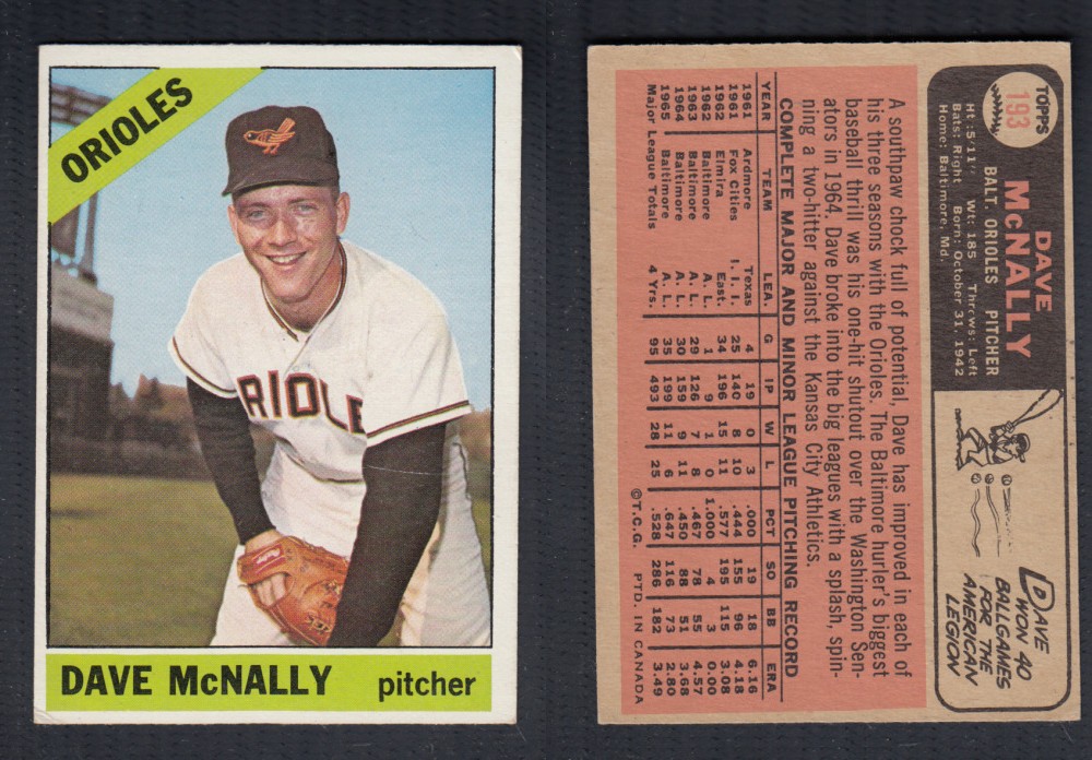 1966 O-PEE-CHEE BASEBALL CARD #193 D. MCNALLY photo 1966 O-PEE-CHEE BASEBALL CARD #193 D. MCNALLY photo