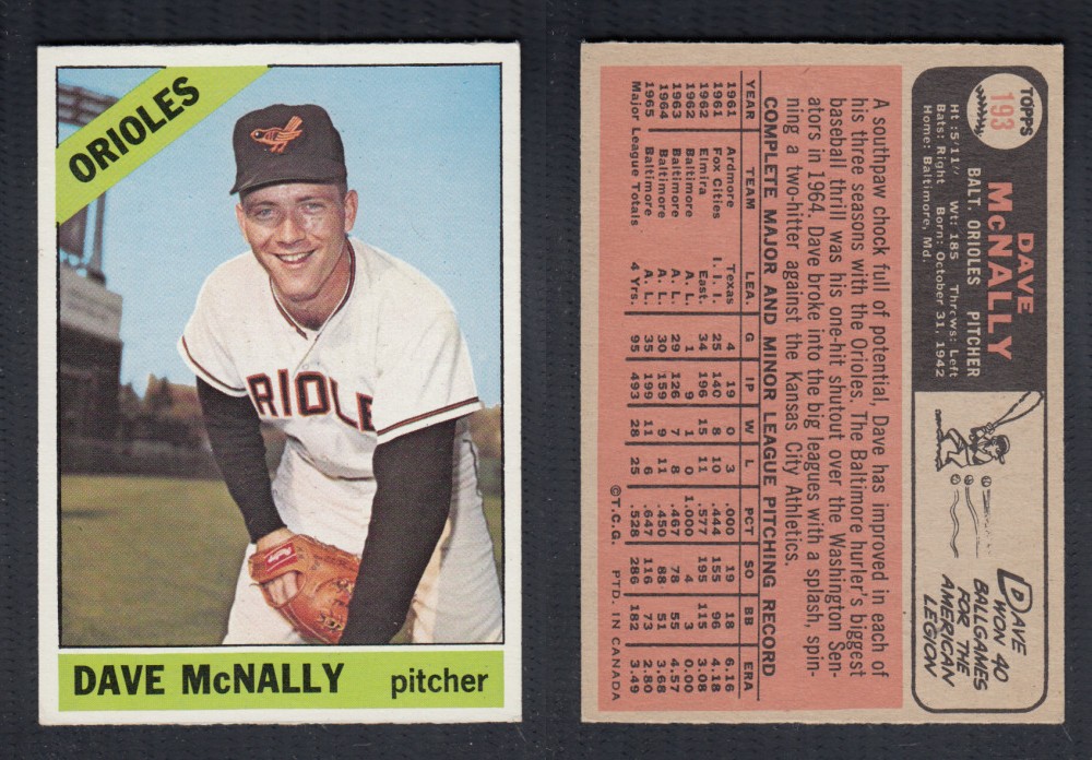 1966 O-PEE-CHEE BASEBALL CARD #193 D. MCNALLY photo