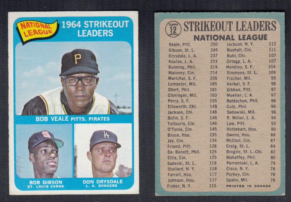 1965 O-PEE-CHEE BASEBALL CARD #12 STRIKE OUT LEADERS photo 1965 O-PEE-CHEE BASEBALL CARD #12 STRIKE OUT LEADERS photo